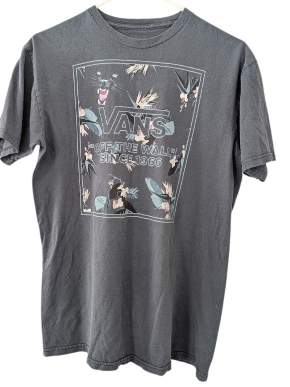 Vans Gray Floral Panther 'Off The Wall' Graphic Tee